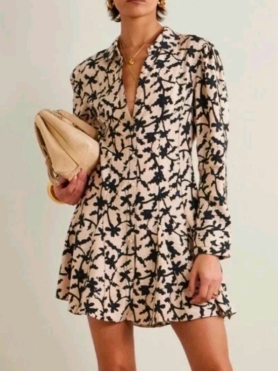 Ulla Johnson Dresses & Skirts - Ulla Johnson Cream Abstract Floral Print Long Sleeve Short Dress **Size 12**🌺🌺